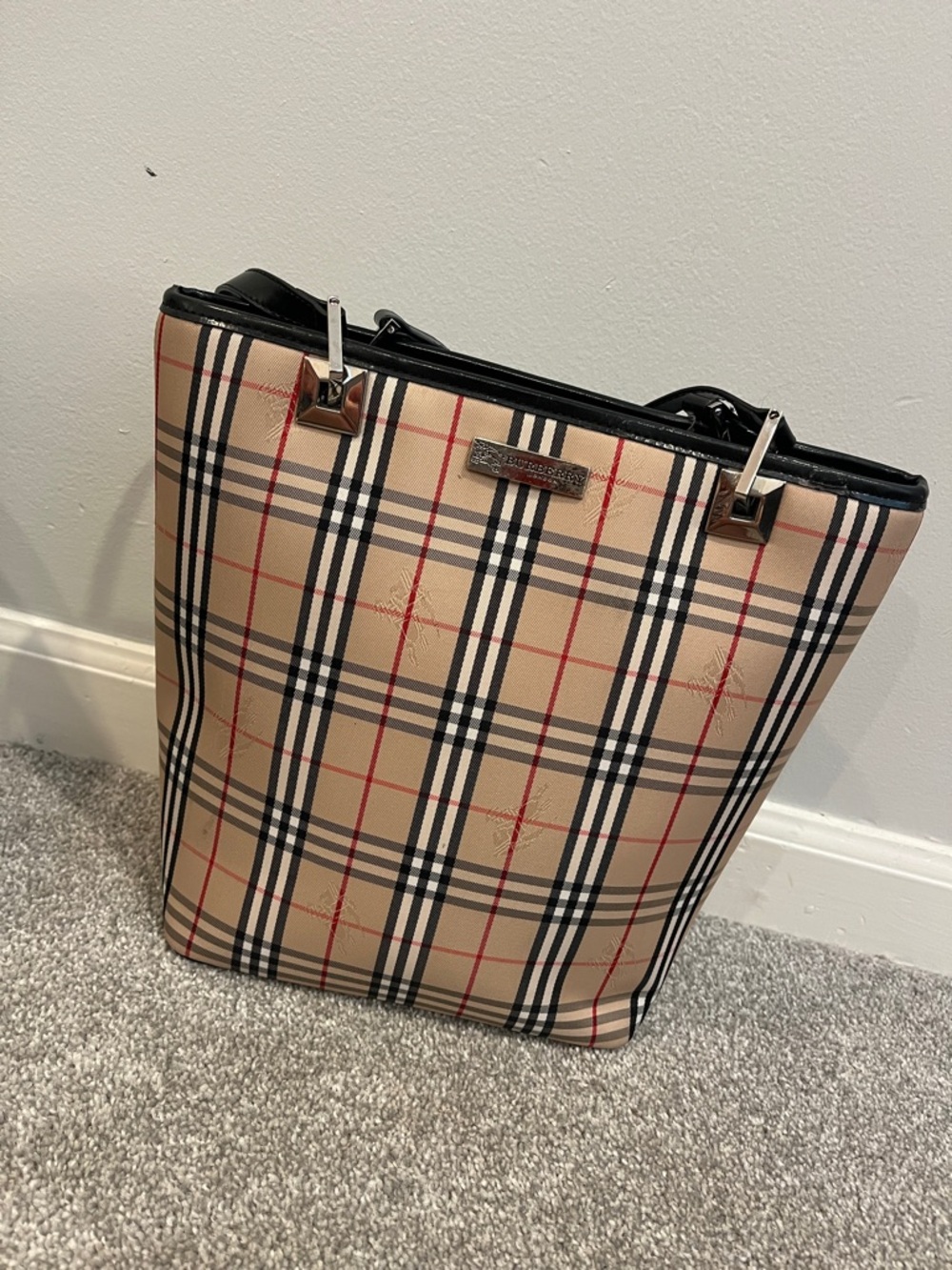 Classic Plaid Tote Bag in Beige and Black